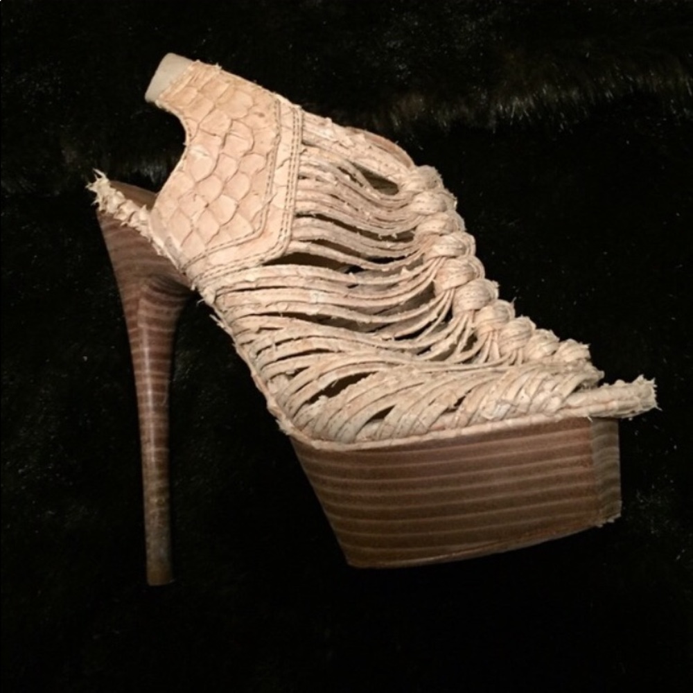 L.A.M.B. Snakeskin Platform Stilettos